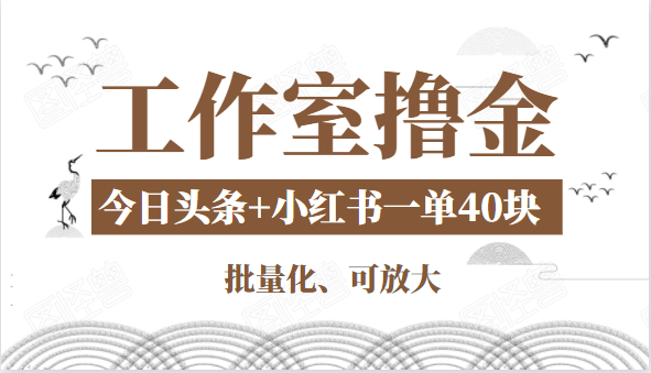 工作室撸金二件套：撸今日头条原创收益+小红书一单利润40块项目-乌龙学社