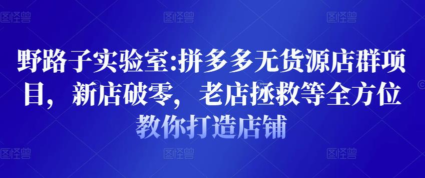 野路子实验室:拼多多无货源店群项目，新店破零，老店拯救等全方位教你打造店铺-乌龙学社