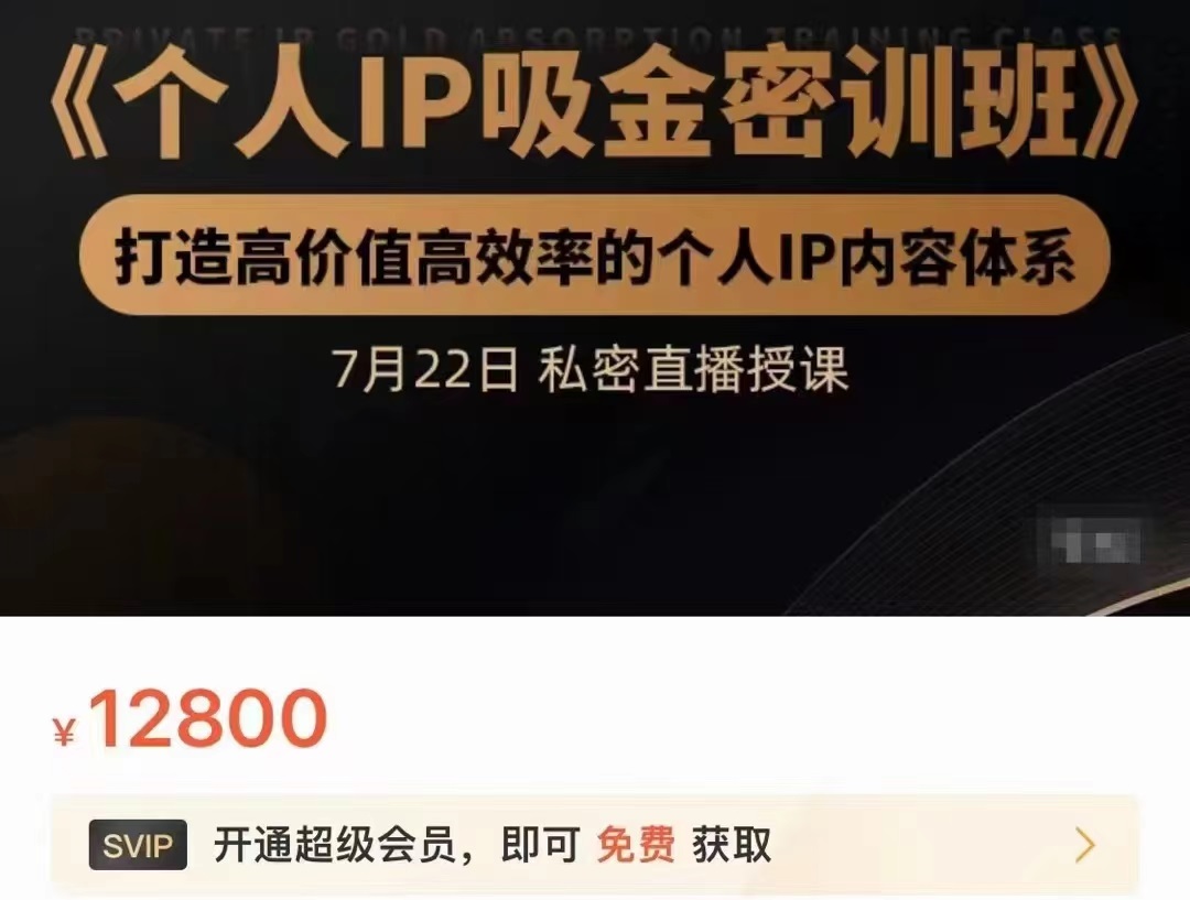 个人IP吸金密训班，打造高价值高效率的个人IP内容体系（价值12800元）-乌龙学社