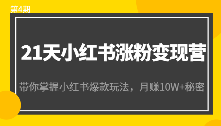21天小红书涨粉变现营（第4期）：带你掌握小红书爆款玩法，月赚10W+秘密-乌龙学社