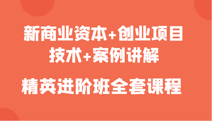 新商业资本+创业项目，技术+案例讲解，精英进阶班全套课程-乌龙学社