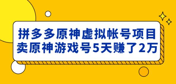 外面卖2980的拼多多原神虚拟帐号项目：卖原神游戏号5天赚了2万-乌龙学社