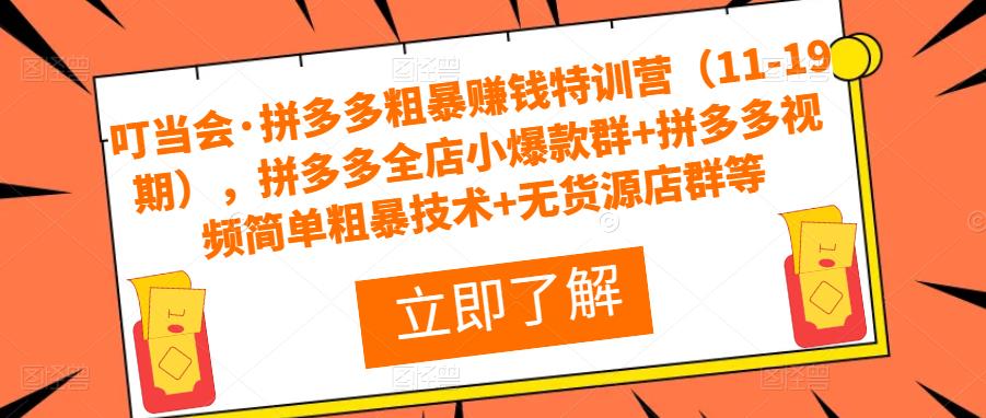 叮当会·拼多多粗暴赚钱特训营（11-19期），拼多多全店小爆款群+拼多多视频简单粗暴技术+无货源店群等-乌龙学社