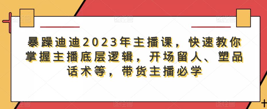 暴躁迪迪2023年主播课，快速教你掌握主播底层逻辑，开场留人、塑品话术等，带货主播必学-乌龙学社