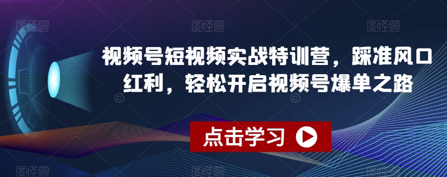 视频号短视频实战特训营，踩准风口红利，轻松开启视频号爆单之路-乌龙学社