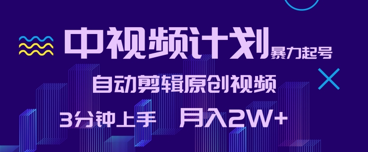 中视频计划暴力起号，自动剪辑原创视频，3分钟上手，月入2W+【揭秘】-乌龙学社