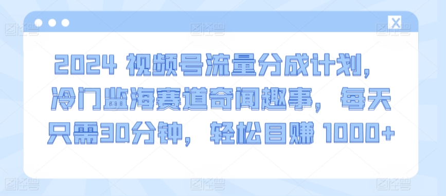 2024视频号流量分成计划，冷门监海赛道奇闻趣事，每天只需30分钟，轻松目赚 1000+【揭秘】-乌龙学社