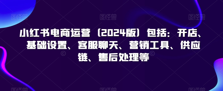 小红书电商运营（2024版）包括：开店、基础设置、客服聊天、营销工具、供应链、售后处理等-乌龙学社
