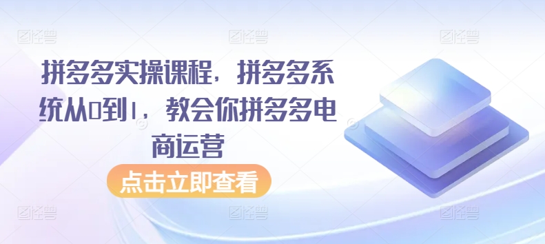拼多多实操课程，拼多多系统从0到1，教会你拼多多电商运营-乌龙学社