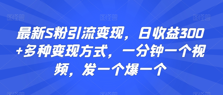 最新S粉引流变现，日收益300+多种变现方式，一分钟一个视频，发一个爆一个【揭秘】-乌龙学社