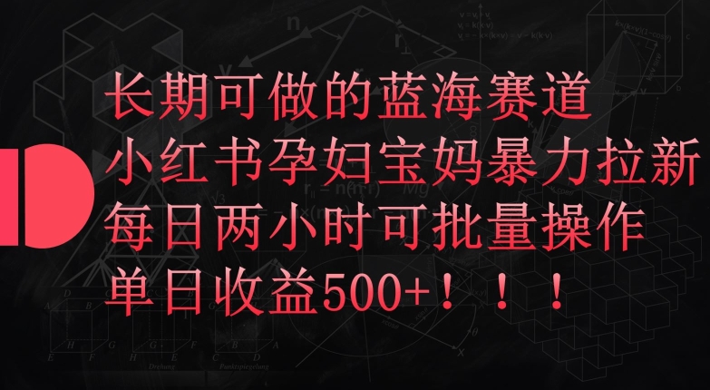 长期可做的蓝海赛道，小红书孕妇宝妈暴力拉新玩法，每日两小时可批量操作，单日收益500+【揭秘】-乌龙学社