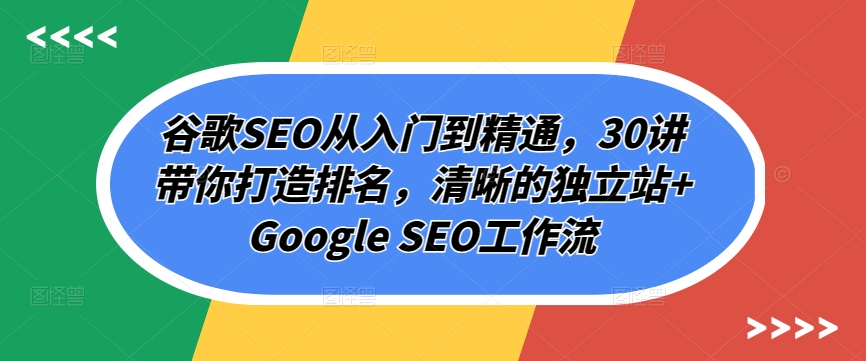 谷歌SEO从入门到精通，30讲带你打造排名，清晰的独立站+Google SEO工作流-乌龙学社