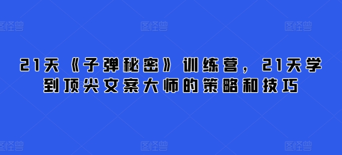 21天《子弹秘密》训练营，21天学到顶尖文案大师的策略和技巧-乌龙学社
