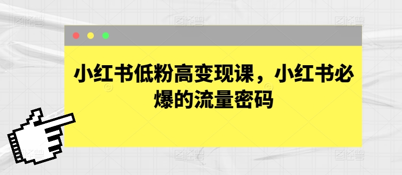 小红书低粉高变现课，小红书必爆的流量密码-乌龙学社