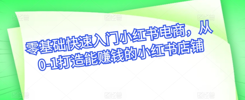 零基础快速入门小红书电商，从0-1打造能赚钱的小红书店铺-乌龙学社