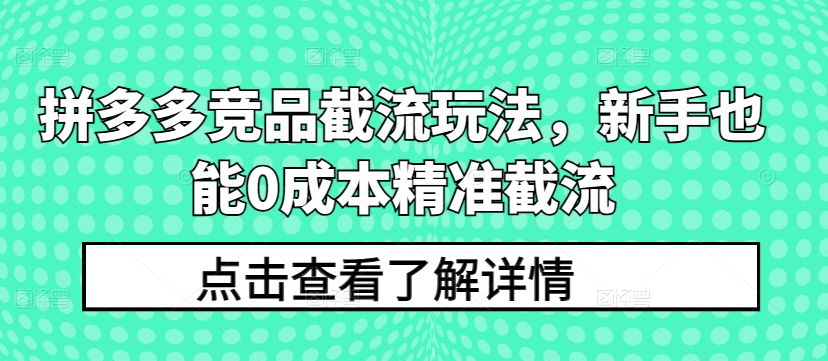 拼多多竞品截流玩法，新手也能0成本精准截流-乌龙学社