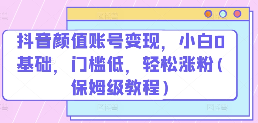 抖音颜值账号变现，小白0基础，门槛低，​轻松涨粉(保姆级教程)【揭秘】-乌龙学社
