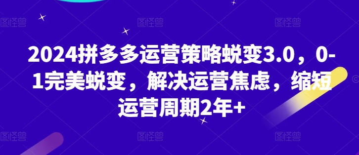 2024拼多多运营策略蜕变3.0，0-1完美蜕变，解决运营焦虑，缩短运营周期2年+-乌龙学社