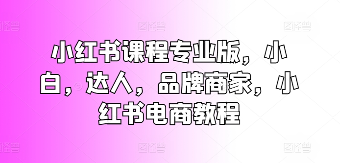 小红书课程专业版，小白，达人，品牌商家，小红书电商教程-乌龙学社