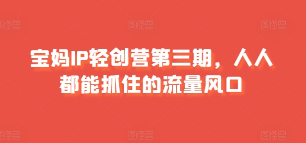 宝妈IP轻创营第三期，人人都能抓住的流量风口-乌龙学社