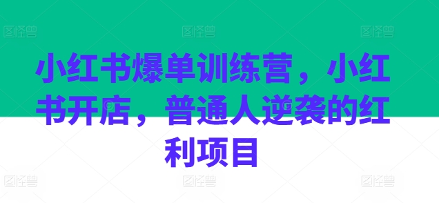 小红书爆单训练营，小红书开店，普通人逆袭的红利项目-乌龙学社