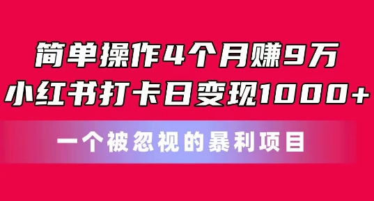 简单操作4个月赚9w，小红书打卡日变现1k，一个被忽视的暴力项目【揭秘】-乌龙学社