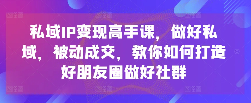 私域IP变现高手课，做好私域，被动成交，教你如何打造好朋友圈做好社群-乌龙学社
