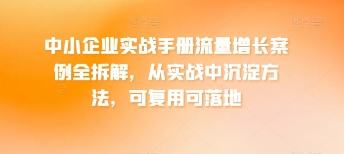中小企业实战手册流量增长案例全拆解，从实战中沉淀方法，可复用可落地-乌龙学社