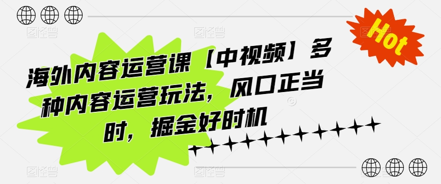 海外内容运营课【中视频】多种内容运营玩法，风口正当时，掘金好时机-乌龙学社