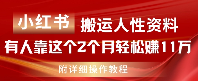 小红书搬运人性资料，有人靠这个2个月轻松赚11w，附教程【揭秘】-乌龙学社