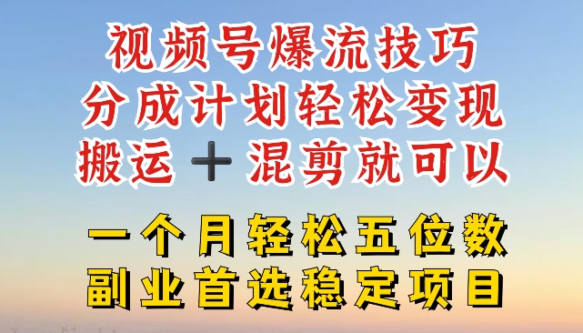 视频号爆流技巧，分成计划轻松变现，搬运 +混剪就可以，一个月轻松五位数稳定项目【揭秘】-乌龙学社