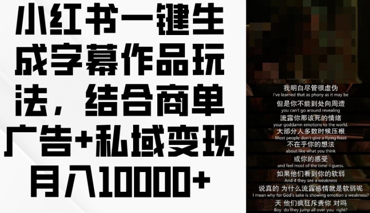 小红书一键生成字幕作品玩法，结合商单广告+私域变现月入1w+【揭秘】-乌龙学社