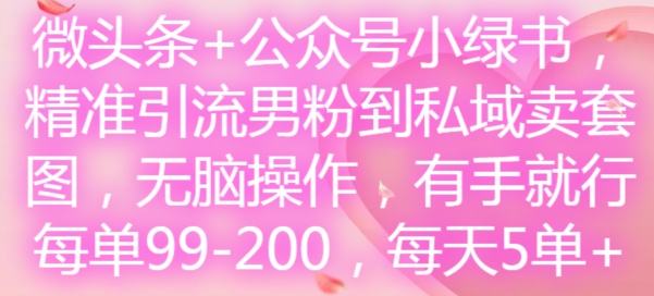 微头条+公众号小绿书，精准引流男粉到私域卖套图，无脑操作，有手就行，每单99-200，每天5单-乌龙学社