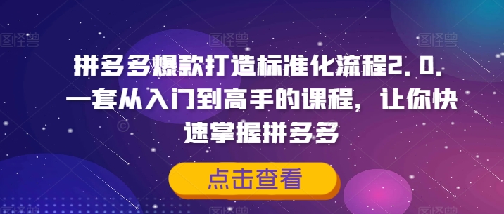 拼多多爆款打造标准化流程2.0，一套从入门到高手的课程，让你快速掌握拼多多-乌龙学社