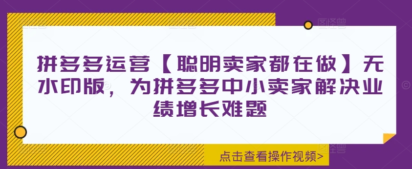 拼多多运营【聪明卖家都在做】无水印版，为拼多多中小卖家解决业绩增长难题-乌龙学社