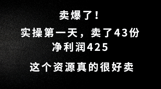 这个资源，需求很大，实操第一天卖了43份，净利润425【揭秘】-乌龙学社