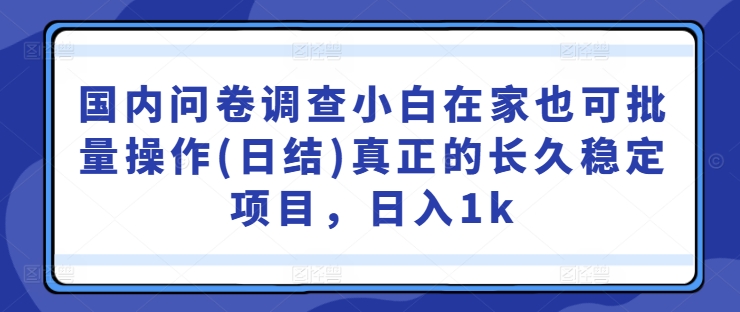 国内问卷调查小白在家也可批量操作(日结)真正的长久稳定项目，日入1k【揭秘】-乌龙学社