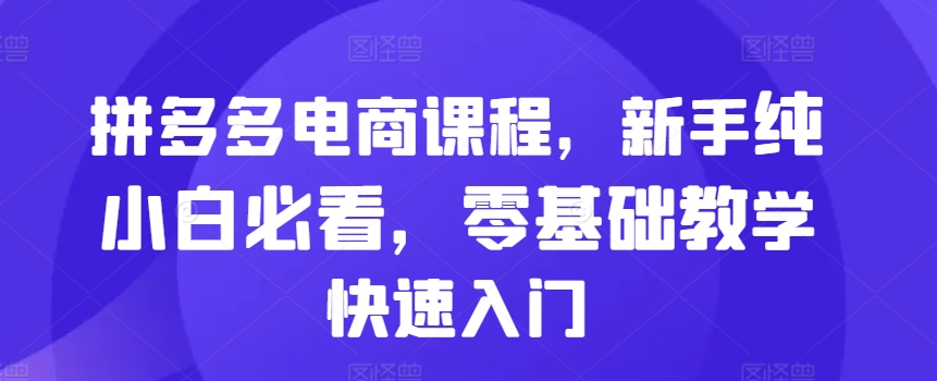 拼多多电商课程，新手纯小白必看，零基础教学快速入门-乌龙学社