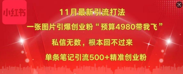 小红书11月最新图片打粉，一张图片引爆创业粉，“预算4980带我飞”，单条引流500+精准创业粉-乌龙学社