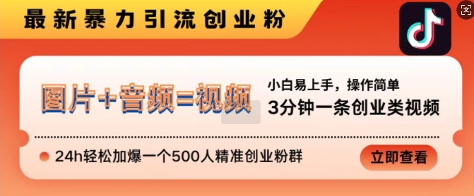 抖音最新暴力引流创业粉，3分钟一条创业类视频，24h轻松加爆一个500人精准创业粉群【揭秘】-乌龙学社