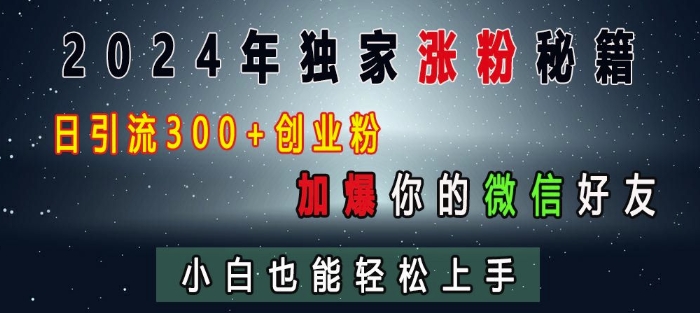 2024年独家涨粉秘籍，日引流300+创业粉，加爆你的微信好友，小白也能轻松上手-乌龙学社