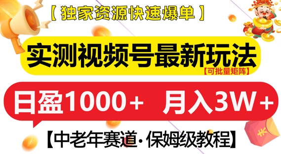 实测视频号最新玩法，中老年赛道，独家资源，月入过W+【揭秘】-乌龙学社