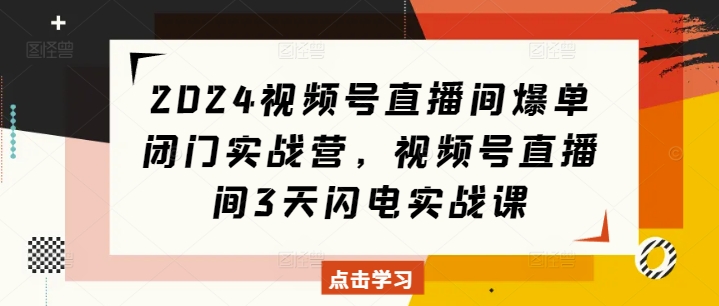 2024视频号直播间爆单闭门实战营，视频号直播间3天闪电实战课-乌龙学社