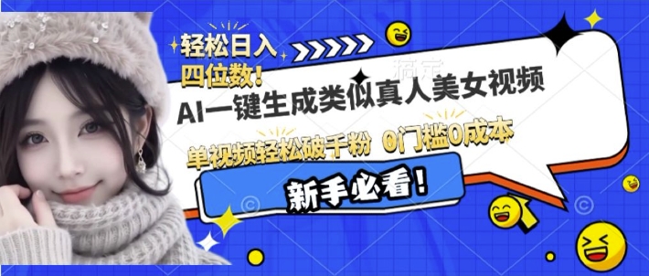 AI一键生成接近真人美女视频，单视频轻松破千粉，操作简单-乌龙学社