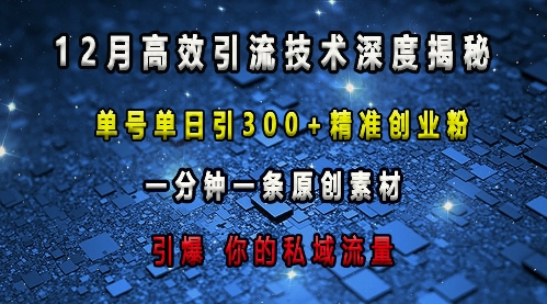 最新高效引流技术深度揭秘 ，单号单日引300+精准创业粉，一分钟一条原创素材，引爆你的私域流量-乌龙学社