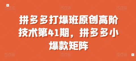 拼多多打爆班原创高阶技术第41期，拼多多小爆款矩阵-乌龙学社