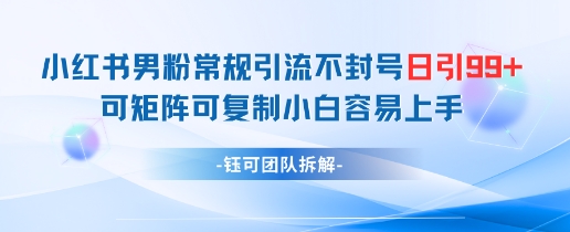 小红书男粉常规引流不封号日引99+变现简单 可矩阵可复制小白容易上手-乌龙学社