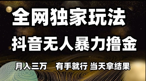 全网独家玩法抖音无人暴力撸金，月入3W，有手就行，当天拿结果【揭秘】-乌龙学社