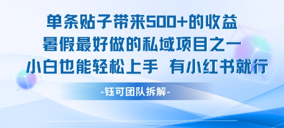 单条贴子带来5张的收益，暑假最好做的私域项目之一，小白也能轻松上手，有小红书就行-乌龙学社