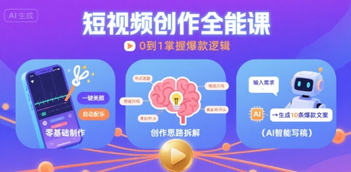 短视频创作课，短视频制作、创作思路、Ai写爆款文案-乌龙学社